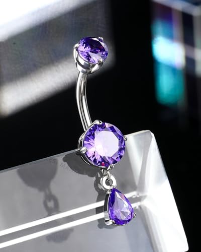 Belly Button Ring Dangle Belly Rings 316L Surgical Steel Belly Button Piercing Jewelry Teardrop Navel Ring for Women - color: Silver-PPCZ-10mm