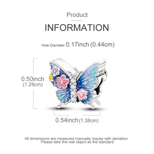 LNQOBU 925 Sterling Silver Charms for Bracelets Dangle Pendant fit Pandora Bracelets or Necklaces Jewelry Woman Gift Beads Charm (With one Spacer Beads) - style: Flower Butterfly Beading