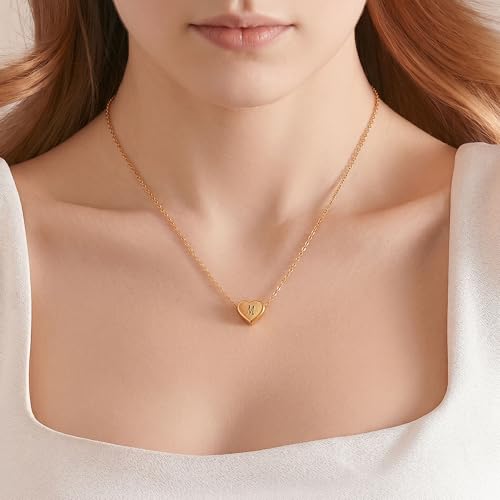 18k Gold Plated Heart Pendant Letter Necklaces for Girls Stainless Steel Initial Necklace for Women Birthday Gifts for Girls Women - color: Brushed Gold, style: Letter M
