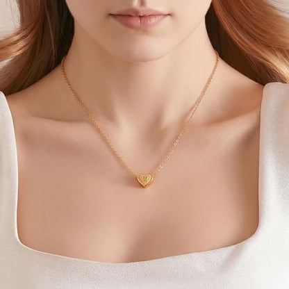18k Gold Plated Heart Pendant Letter Necklaces for Girls Stainless Steel Initial Necklace for Women Birthday Gifts for Girls Women - color: Brushed Gold, style: Letter M