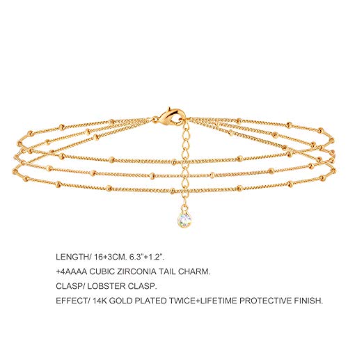 MEVECCO Dainty Chain Bracelets for Women, Layered and Charm Styles | 14K Gold Plated Brass, Select Cubic Zirconia Accents, Single and Multi-Row Structures for Refined Everyday Wristwear - style: 3 Layer Satellite Chain Gold