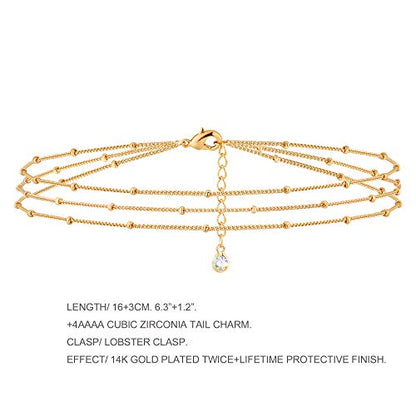 MEVECCO Dainty Chain Bracelets for Women, Layered and Charm Styles | 14K Gold Plated Brass, Select Cubic Zirconia Accents, Single and Multi-Row Structures for Refined Everyday Wristwear - style: 3 Layer Satellite Chain Gold