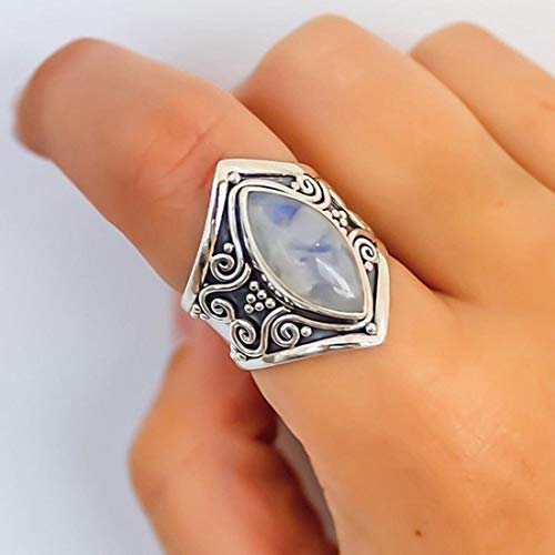 WDIYIEETN Vintage Silver Ring 925 Sterling Silver Natural Moonlightstone Women Jewelry Elegant Gemstone Wedding Ring Size 5-11 (7) - size: 7