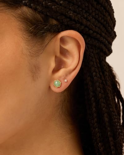 PAVOI 14K Gold Plated Hexagon Gemstone Stud Earrings for Women | Natural Birthstone Earring Pair - color: Green Fluorite