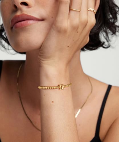 Gold 12 Constellations Bracelets for Women, 18K Gold Plated Beaded Stretch Bubble Bracelets Charm Jewelry Bracelet Gifts for Birthday Mother's Day Valentines Christmas - color: Gemini