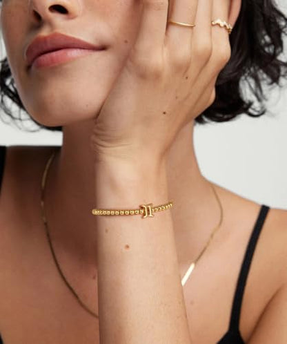 Gold 12 Constellations Bracelets for Women, 18K Gold Plated Beaded Stretch Bubble Bracelets Charm Jewelry Bracelet Gifts for Birthday Mother's Day Valentines Christmas - color: Gemini