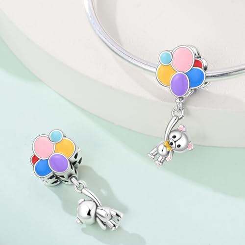 LNQOBU 925 Sterling Silver Charms for Bracelets Necklaces,5A Cubic Zirconias Evil Eye Dangle Beads Charms Jewelry Gift for Women (With one Spacer Beads Charms) - style: Colorful Balloon Bear Beads