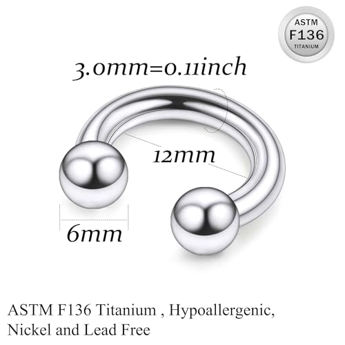 Ruifan 20G 18G 16G 14G 12G 8G 6G 4G 2G Horseshoe Nose Ring Titanium Septum Rings Piercing Jewelry Internally Threaded Gauges Cartilage Conch Helix Rook Lip Tragus Earring Hoop Eyebrow For Women Men - size: Ball: 8G - 12MM