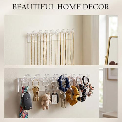 Styquenzer 12 Pcs Self-Adhesive Necklace Organizer, Necklace Hanger Wall Mount Hanging Jewelry Organizer with 8 Hooks Wall Mounted Necklaces Organizers for Necklaces, Bracelets