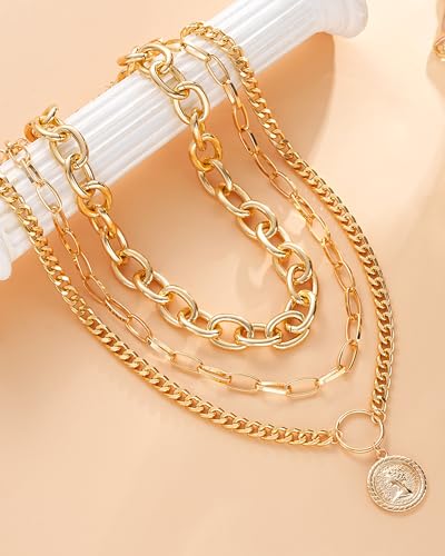 Gold Layered Necklaces for Women Chunky Layered Gold Link Chain Necklaces Trendy Paperclip Herringbone Toggle Clasp Necklace Statement Jewelry Accessories for Her - color: A6:chunky gold necklace