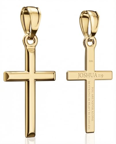 Cross Pendant Necklace with Bible Verse - Top-grade 316L Stainless Steel, Sleek Polished Design, Skin-friendly, Christian Jewelry for Men and Women - color: Luxury Gold, size: Medium, style: JOSHUA 1:9