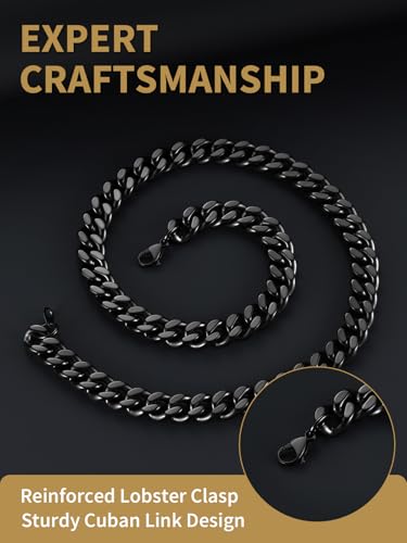 FindChic Men Curb Chain Necklace 18K Gold Plated/Stainless Steel/Black Chunky Double Tight Cuban Link Hip Hop Neck Chains for Men Boys 3.5MM/5MM/6MM/7MM/9MM/12MM 14''-30'' 8 Length Options (Send Gift Box) - color: B.12mm Width-Black, size: 20 inches