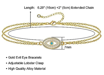 Fesciory Evil Eye Bracelet for Women, Gold Plated Adjustable Chain Jewelry | Blue Evil Eye Charm Bracelet, Lucky Amulet Symbolism, Dainty Adjustable Chain, Daily wear, Jewelry gifts - color: Gold-10