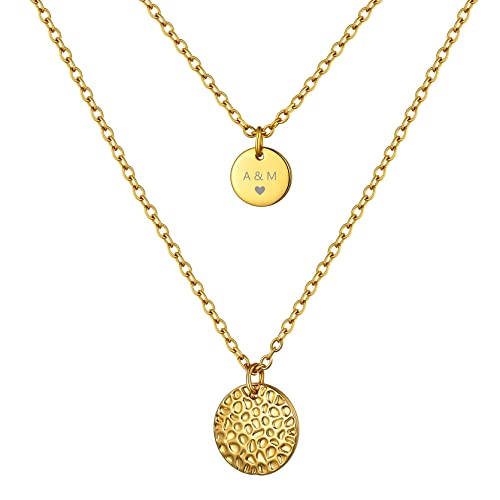 GOLDCHIC JEWELRY Dainty Y Necklace For Women, Gold Layered Choker Lariat Necklaces, Looped Long Lariat Y Bar/Lock/Peal/Star/Rose Chain Personalized Minimalist Gifts for Women - color: A - Layered Disc - Gold, style: Y Necklace - Personalised Engraved