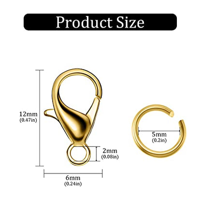 600 Pieces Lobster Clasps and Open Jump Rings Set Lobster Claw Clasps and Closures for Jewelry Making and Bracelets Bracelet Hooks Jewelry Clips(Gold) - color: Gold