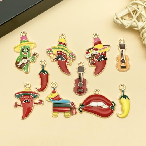 Youdiyla 30pcs Alloy enamel Mexican style carnival chili cactus set Pendant Jewelry Making DIY Keychain Earrings Pendant Various Design Charms for Jewelry Making Bracelets Necklace (SN1097) - color: SN1097