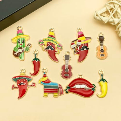 Youdiyla 30pcs Alloy enamel Mexican style carnival chili cactus set Pendant Jewelry Making DIY Keychain Earrings Pendant Various Design Charms for Jewelry Making Bracelets Necklace (SN1097) - color: SN1097