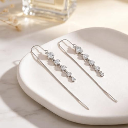 Silver Dangle Earrings Women Dangling Drop Bridesmaid Wedding Prom Jewelry - color: Silver cz drop