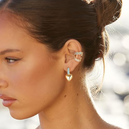 Gold Ear Cuff Earring for Women 14K Gold Plated Cubic Zirconia Non-Pierced Clip on Cartilage Chunky Ear Cuffs Hypoallergenic Jewelry - style: tur v