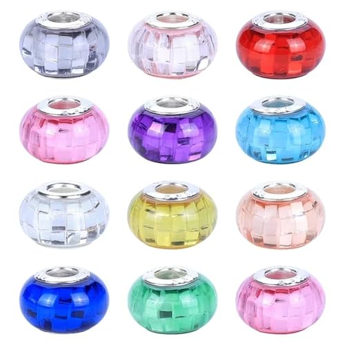 AIPRIDY Lucky Amber Beads and Spacers European Craft Beads with Rhinestones for DIY Charms Bracelet Jewelry Making (Mixed Color Glass-Square, 50 PCS) - color: Mixed Color Glass-Square, size: 50 PCS