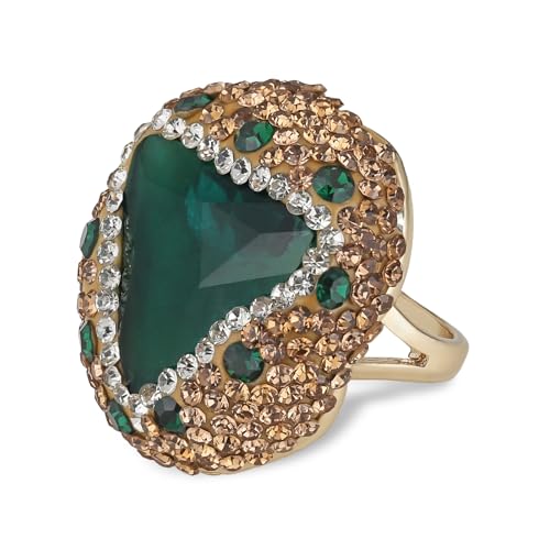 HZMAN Natural Stone Statement Ring for Women, Crystal Paved Bold Cocktail Ring, Adjustable Gold Tone Fashion Jewelry - color: Malachite Green
