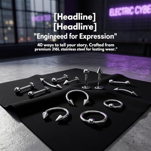 40 PCS 16G Lip Rings, Stainless Steel Horseshoe Labret Monroe Studs Eyebrow Rings Nose Rings, Body Piercing Jewelry Set for Women Men