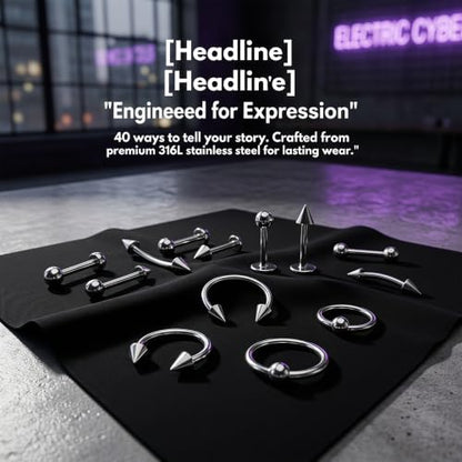 40 PCS 16G Lip Rings, Stainless Steel Horseshoe Labret Monroe Studs Eyebrow Rings Nose Rings, Body Piercing Jewelry Set for Women Men