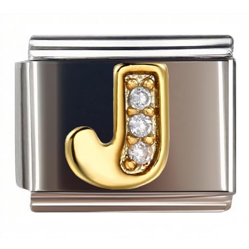 9MM Diamond Golden Letter Charm for Italian Charm Bracelet,DIY Italian Module Chain for Women - style: Letter-J