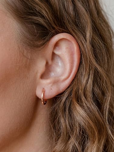 925 Sterling Silver Huggie Hoop Earrings, Small Silver Hoop Earrings for Women Hypoallergenic Huggie Lightweight Small Hoops Earring Cartilage Sleeper Earrings 6/8/10/12/14/16/18/20mm - color: Rose Gold, size: 12MM