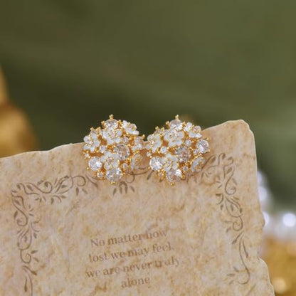 Clip-On Earrings for Womem Flower Faux Pearl Non Piercing Earrings Jewelry - color: Floral Cluster -CZ