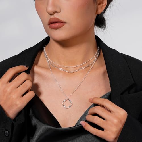 Layered Necklaces for Women | 14K Gold Plated Stackable Choker Necklace Set - Dainty Jewelry Gift - style: 3PCS-Silver twist circle layered necklaces