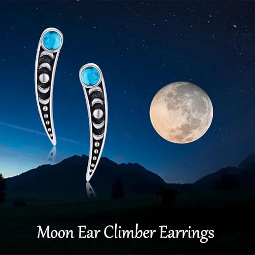 Ear Climbers Earrings for Women Sterling Silver Vintage Ear Crawler Earrings Jewelry Gifts for Women - style: Moon Phase-Turquoise