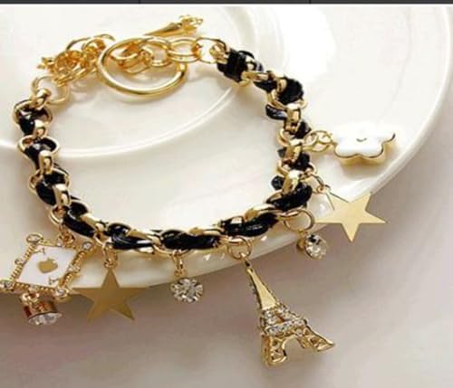 Braided Faux Leather Bracelet for Women Alloy Star & Floral Charm Wristband Fashion Jewelry for Travel, Parties & Casual Outings