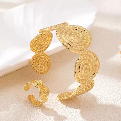 Gold Jewelry Sets for Women Bangle Ring Set Chunky Bangle Bracelet And Ring Statement Jewelry Set for Women - style: Gold-E