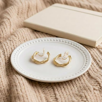 Comfortable Gold Clip-On Earrings for Women – Adjustable, Non-Pierced Ears, Pain-Free Wear