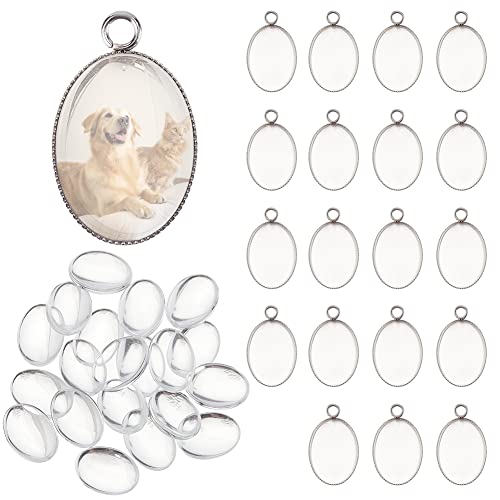 PH PandaHall 40pcs Bezel Pendant Tray Blanks - 20pcs Small Oval Photo Charms 18x13mm with 20pcs Glass Cabochons Dome for Bouquet Bridal Wedding Brides Graduation Charm Jewelry Making - color: Oval - 20 Sets
