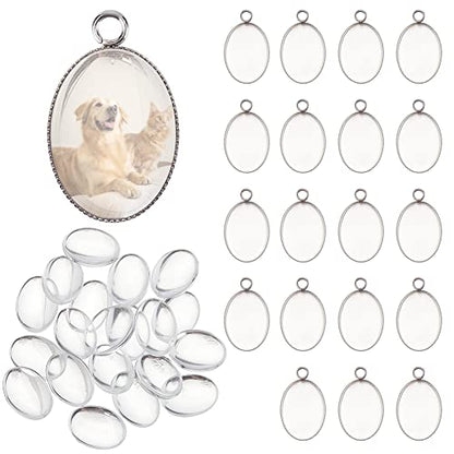 PH PandaHall 40pcs Bezel Pendant Tray Blanks - 20pcs Small Oval Photo Charms 18x13mm with 20pcs Glass Cabochons Dome for Bouquet Bridal Wedding Brides Graduation Charm Jewelry Making - color: Oval - 20 Sets