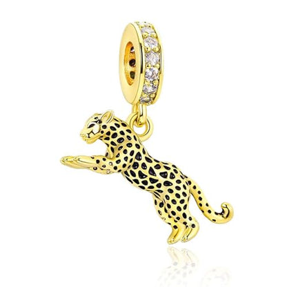 925 Sterling Silver Bead Charm for Pandora Bracelets and Necklaces,Pink Bow Cherry Butterfly Blue Ocean Pendant Bead Charms Jewelry Present Valentines Gifts for Wife/Girlfriend Women - style: Golden Cheetah Charms