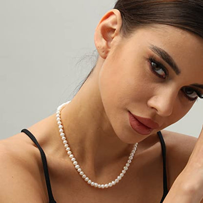 XYJZXY Pearl Necklace with Golden Charm, 18-Inch Adjustable Chain, 5-6mm White Pearls, Women Pearl Choker Necklace, Handmade Jewelry - style: pearl necklace