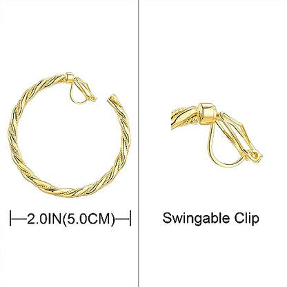 YOQUCOL 5CM(2.0IN) Golden Swingable Clip On Hoop Earrings for Women Non Pierced Ears Hoop Earrings - color: C