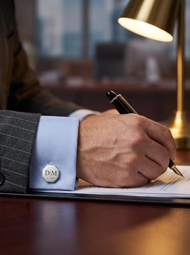 PiercingJ Custom Cufflinks for Men, Personalized Monogram Cufflinks for Groomsmen, Personalized Initial Cuff Links Wedding Gifts for Groom, Groomsmen, Father of Bride, Best Men Husband Dad - color: silver