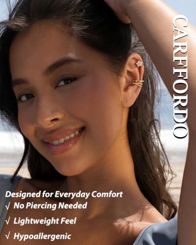 Carffordo 3Pcs Ear Cuffs Non Piercing for Women, Dainty Clip on Earrings | Trendy 14K Gold Plated Ear Cuff with Cubic Zirconia, Fake Piercing Cartilage Earrings, Lightweight Jewelry for Daily Wear - color: 3pcs-hoop-1