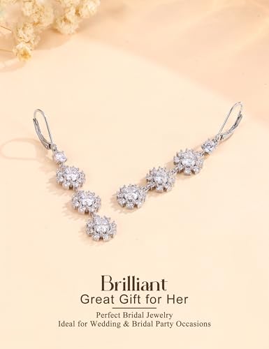 PATISORNA 925 Sterling Silver Dangle Earrings for Women Trendy Hypoallergenic White Gold Plated Leverback Drop Earrings Long Lightweight Statement Earring for Wedding Brides - color: Circular