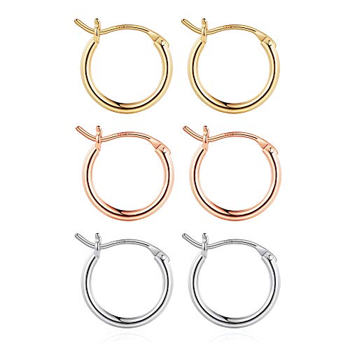 M MOOHAM Hoop Earrings for Women, Hypoallergenic 14K Gold Plated Earrings | Gold Plated Hoop Earrings Set for Sensitive Ears, Earring Stack for Women Trendy, Jewelry Gifts Lightweight 13-60mm - color: 3pairs-13mm-Gold-plated/silver-plated/Rose