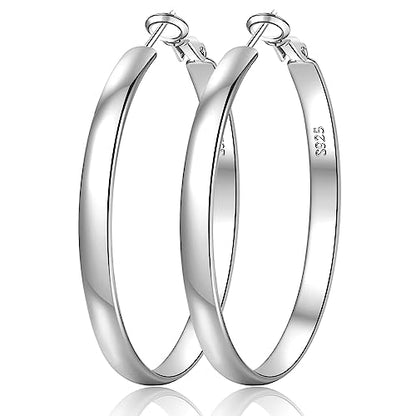 EXGOX 5mm Wide Gold Hoop Earrings for Women,Sterling Silver Hoop Earrings Large Silver Hoop Earrings Hypoallergenic Lightweight 14K Real Gold Plated Big Hoop Earrings for Women 30/40/50/60/70mm - color: Silver Color/60MM