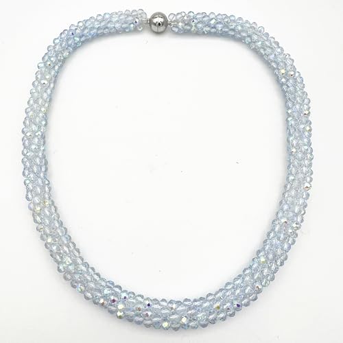 Hand Knotted Beads Statement Necklace Bracelet Jewelry Set Artificial Crystal Choker for Women- Handmade Beaded Strand Sparkly Faceted Crystal Rondelle-17inches, 30 Colors - color: White-AB