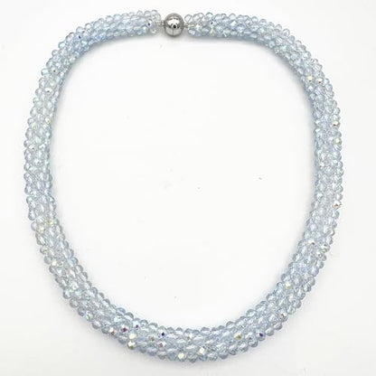 Hand Knotted Beads Statement Necklace Bracelet Jewelry Set Artificial Crystal Choker for Women- Handmade Beaded Strand Sparkly Faceted Crystal Rondelle-17inches, 30 Colors - color: White-AB