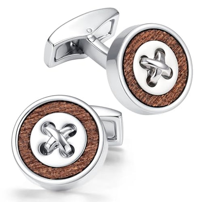 Cuff Links Mens Cufflinks Wood Inlay - Rectangular Brass Cuff Links with Gunmetal Finish, 3-Layer Electroplating, Unique Wood Grain Shirt Accessories for Business Wedding Tuxedo, Durable & Anti-Fade Jewelry Gift - color: Circle/Wood