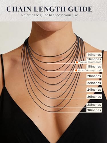 U7 Snake Necklace for Women 14K Gold Plated/Silver/Rose Gold/Black Chain Necklace Hypoallergenic, Stainless Steel Tiny Snake Chain Necklace 1/1.2/1.5/2MM, 14-30" Adjustable Minimalist Gift - color: l.Black-1.5mm
