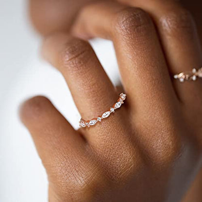 SHINYSO 14K Gold Plated Wedding Band for Women Thin Stacking Ring Half Cubic Zirconia Eternity Engagement Ring Size 4-10 - color: Rose Gold